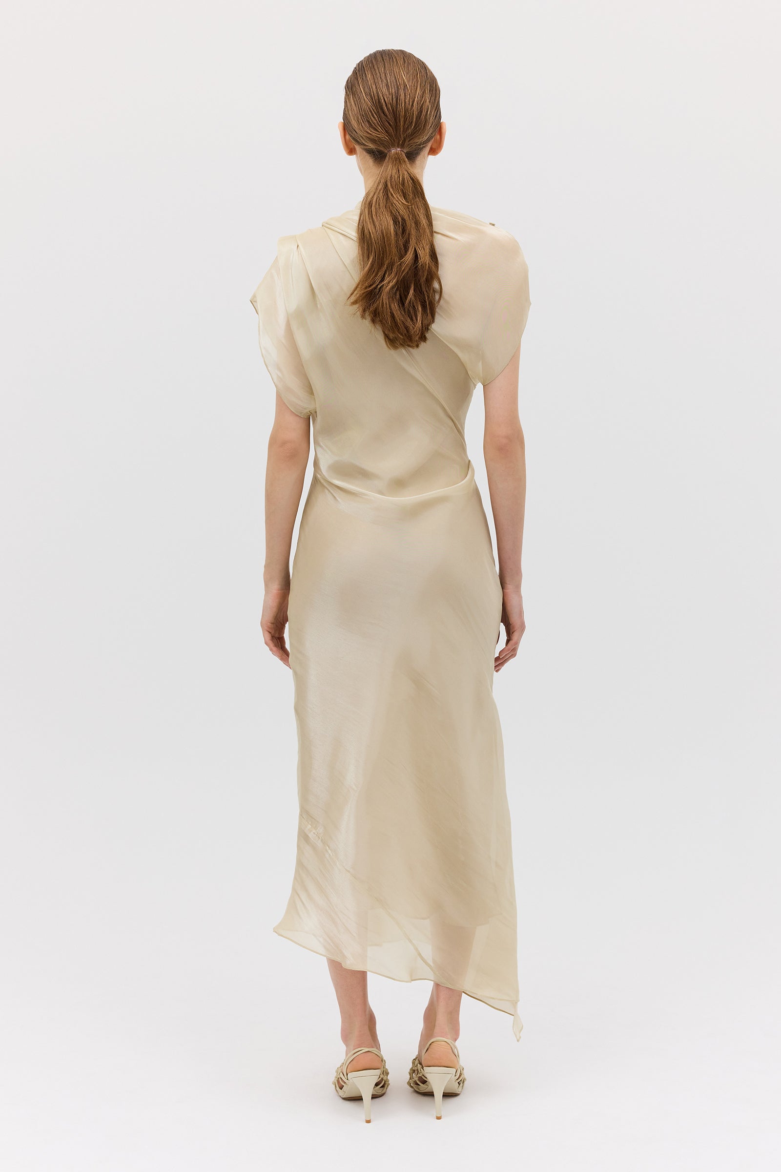 CHAMPAGNE LIQUID ORGANZA DECODE DRESS