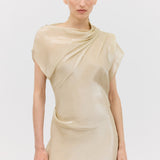 CHAMPAGNE LIQUID ORGANZA DECODE DRESS