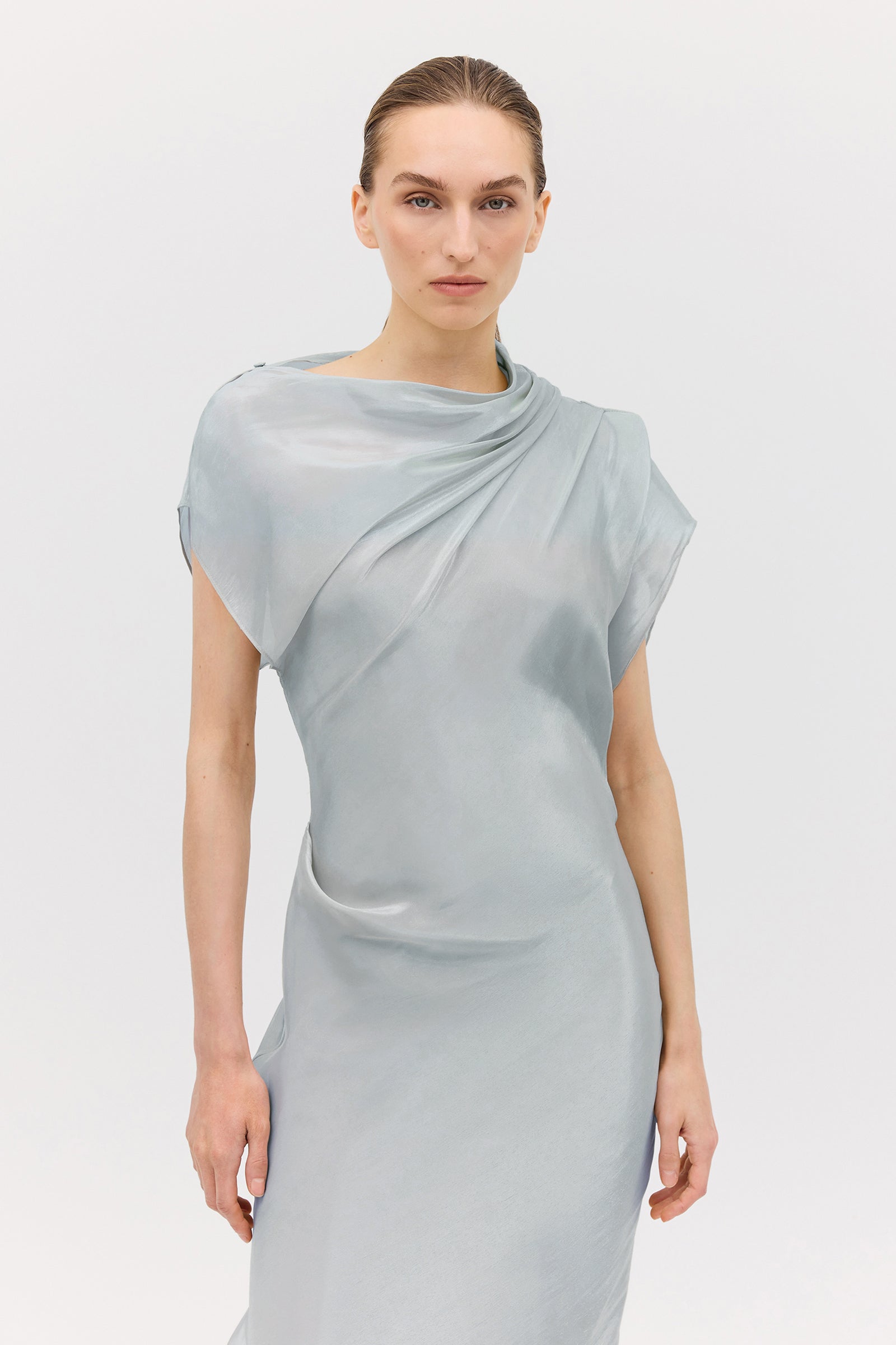 BLUE LIQUID ORGANZA DECODE DRESS