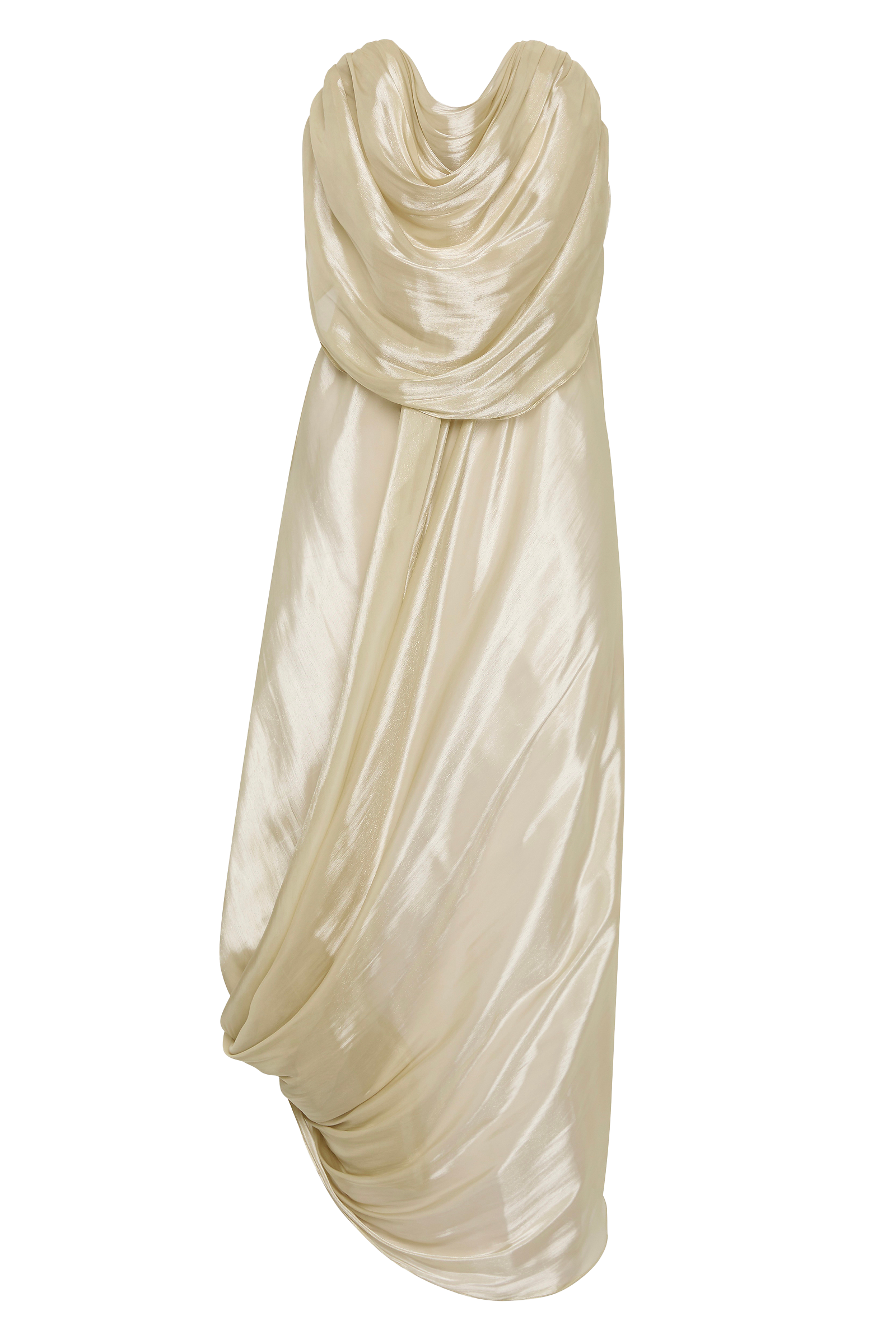 CHAMPAGNE LIQUID ORGANZA TIDAL BUSTIER DRESS