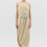 CHAMPAGNE LIQUID ORGANZA TIDAL BUSTIER DRESS