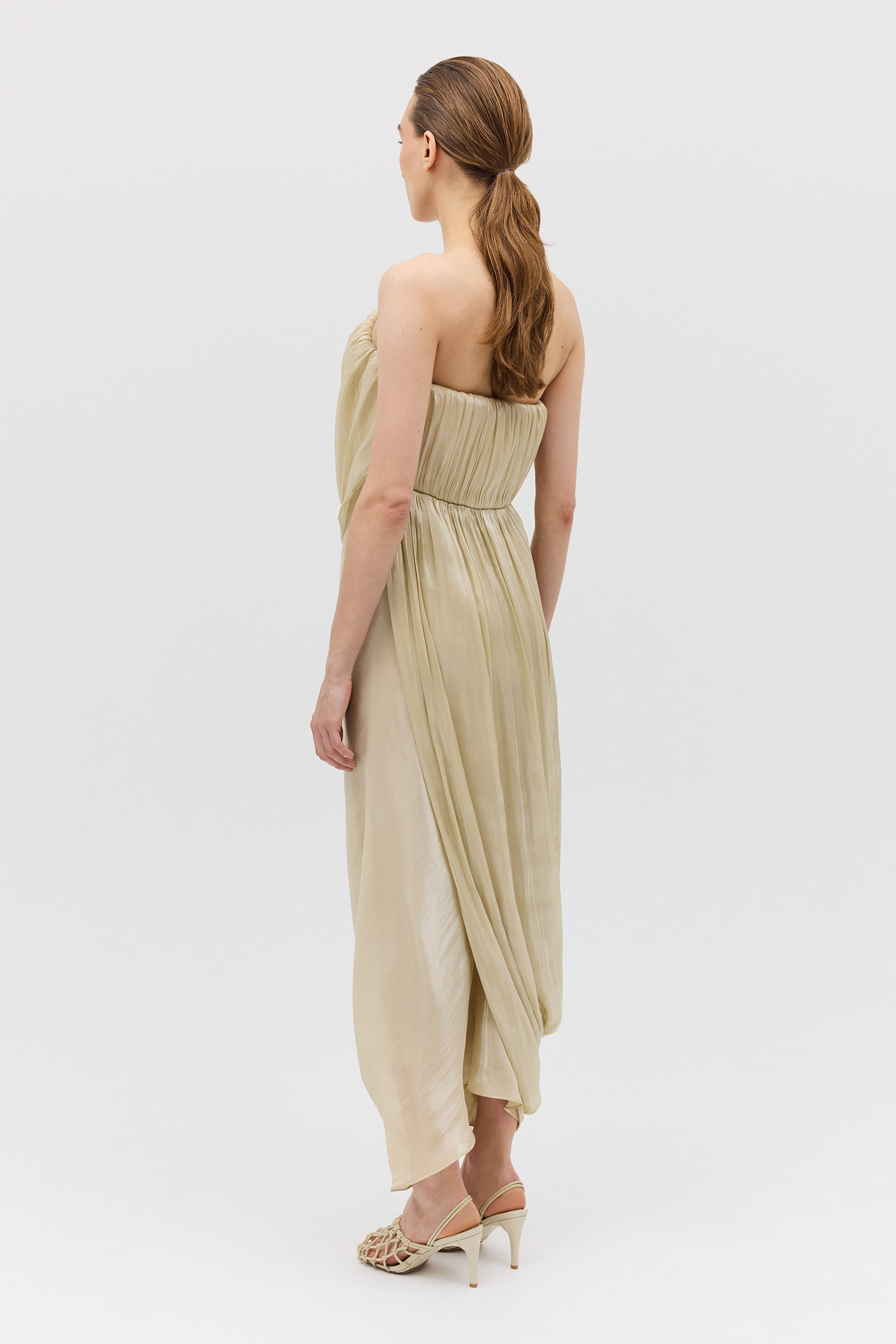CHAMPAGNE LIQUID ORGANZA TIDAL BUSTIER DRESS