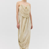 CHAMPAGNE LIQUID ORGANZA TIDAL BUSTIER DRESS