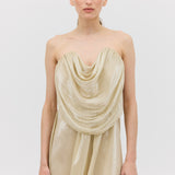 CHAMPAGNE LIQUID ORGANZA TIDAL BUSTIER DRESS