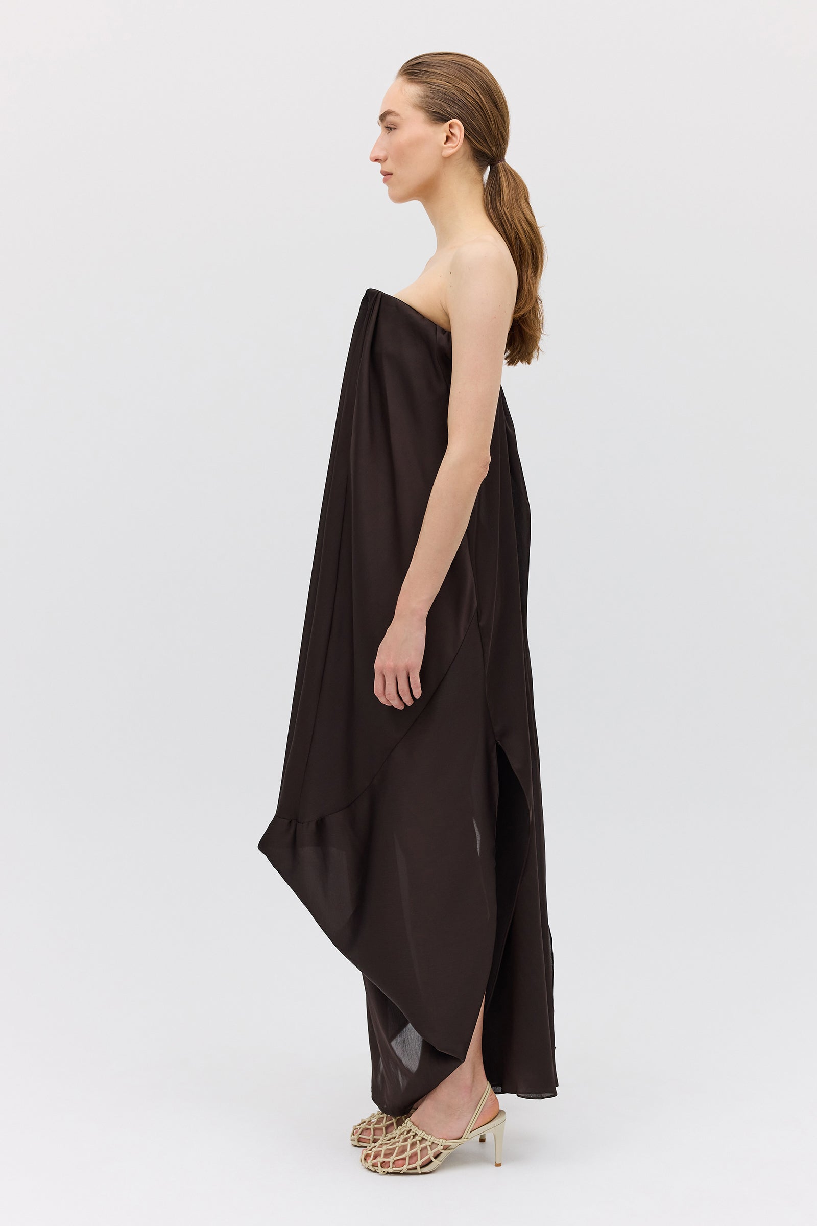 CHOCOLATE SILK SATIN PLUNGE GOWN