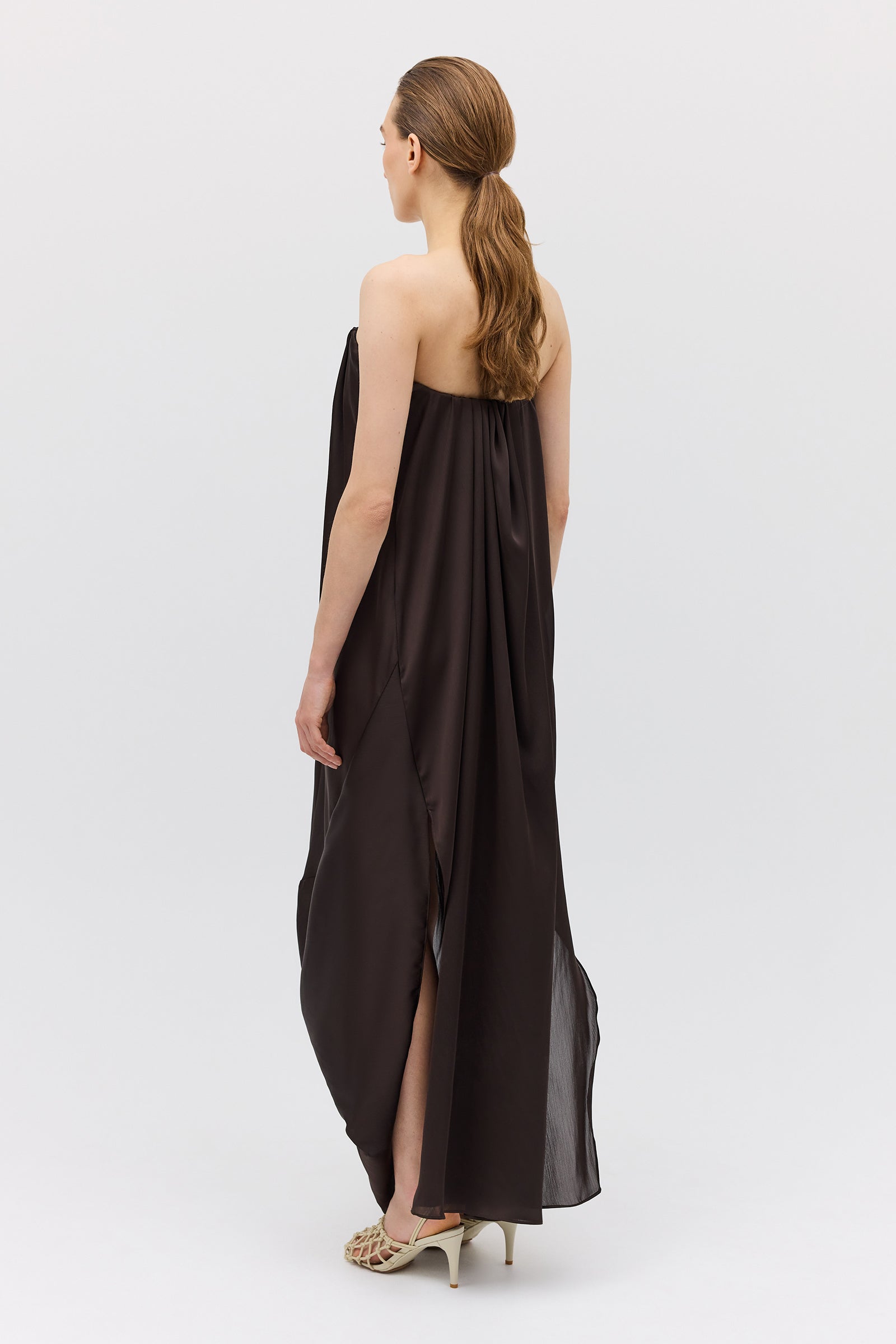 CHOCOLATE SILK SATIN PLUNGE GOWN