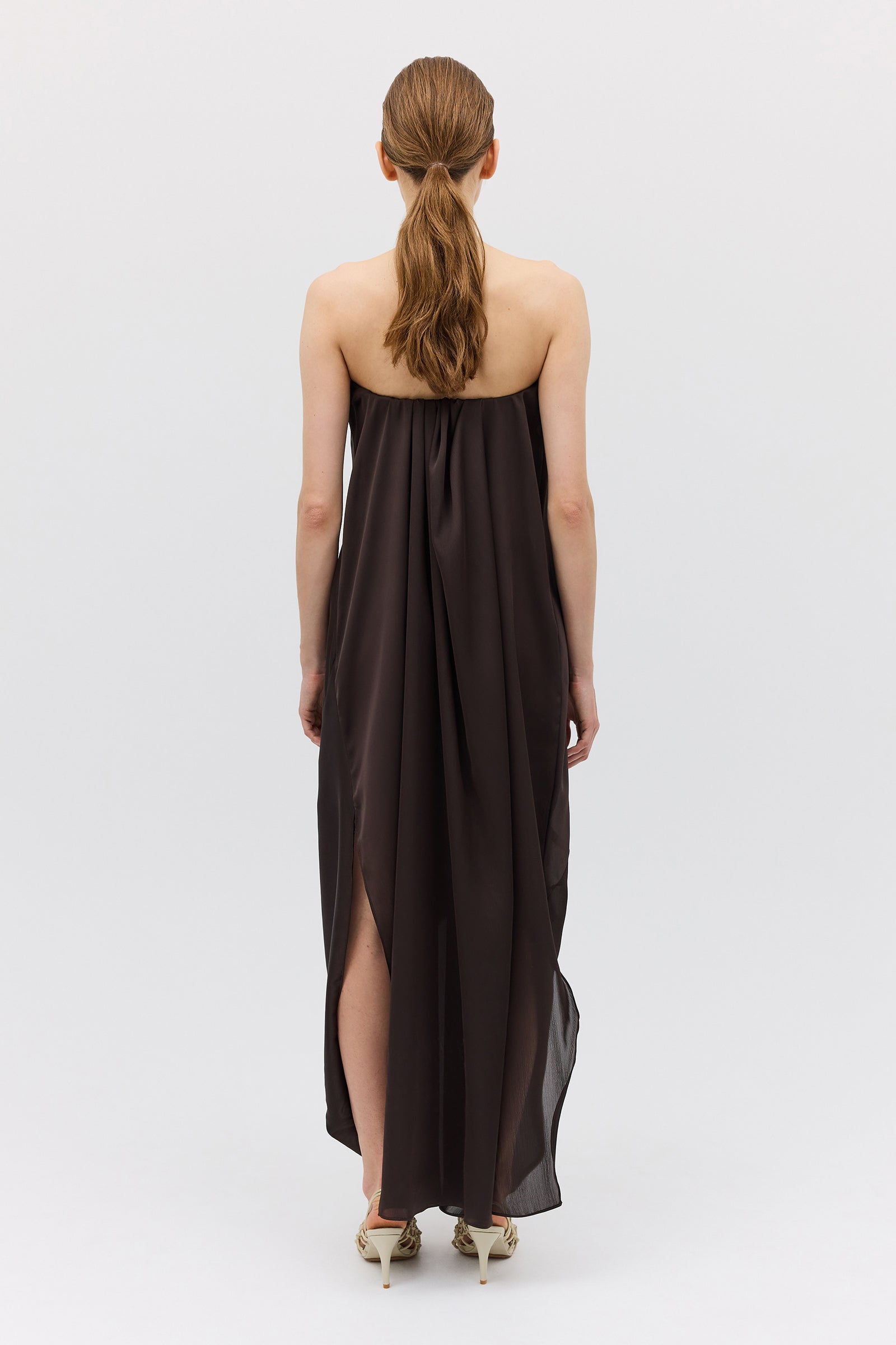 CHOCOLATE SILK SATIN PLUNGE GOWN