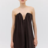 CHOCOLATE SILK SATIN PLUNGE GOWN