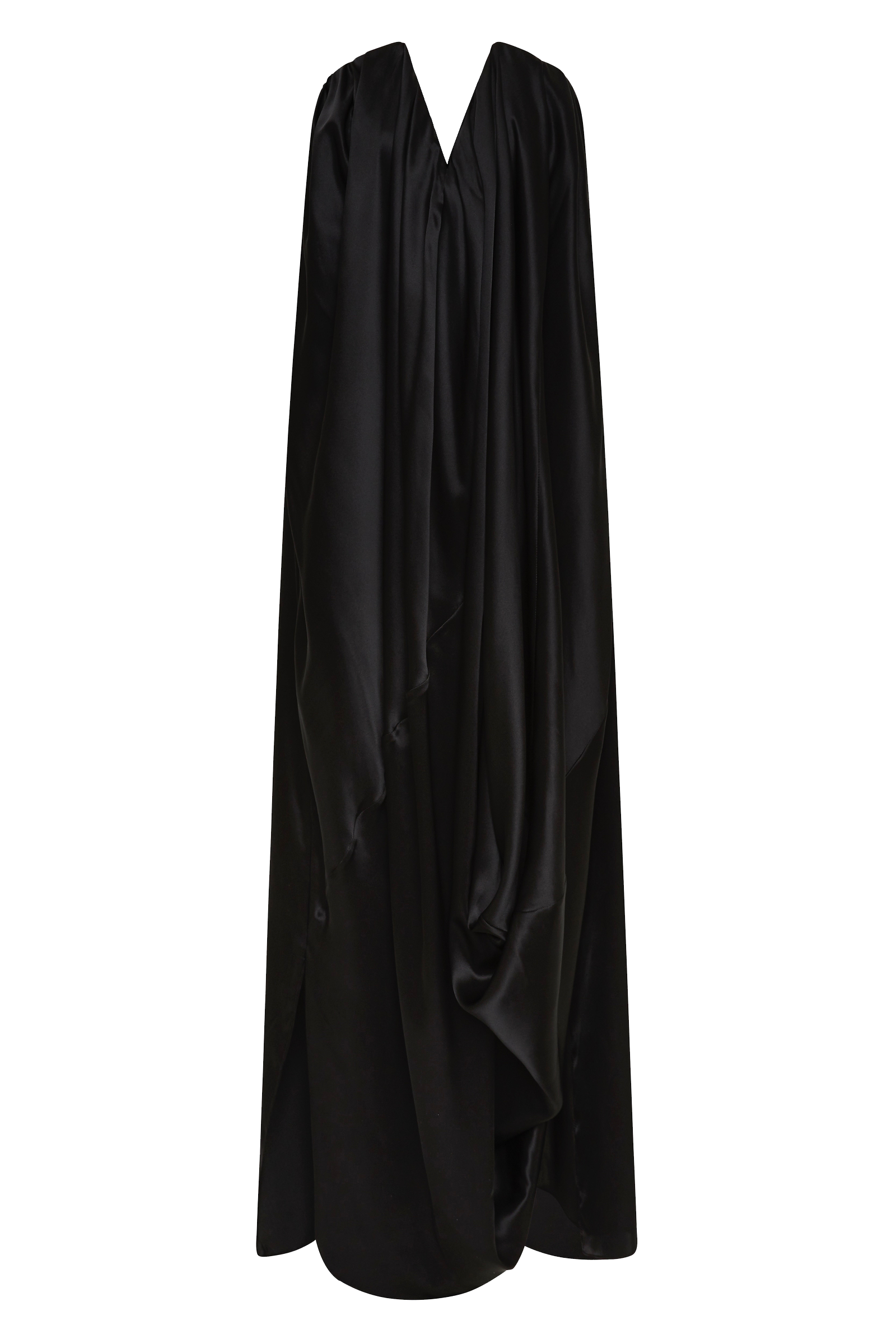 BLACK SILK SATIN PLUNGE GOWN