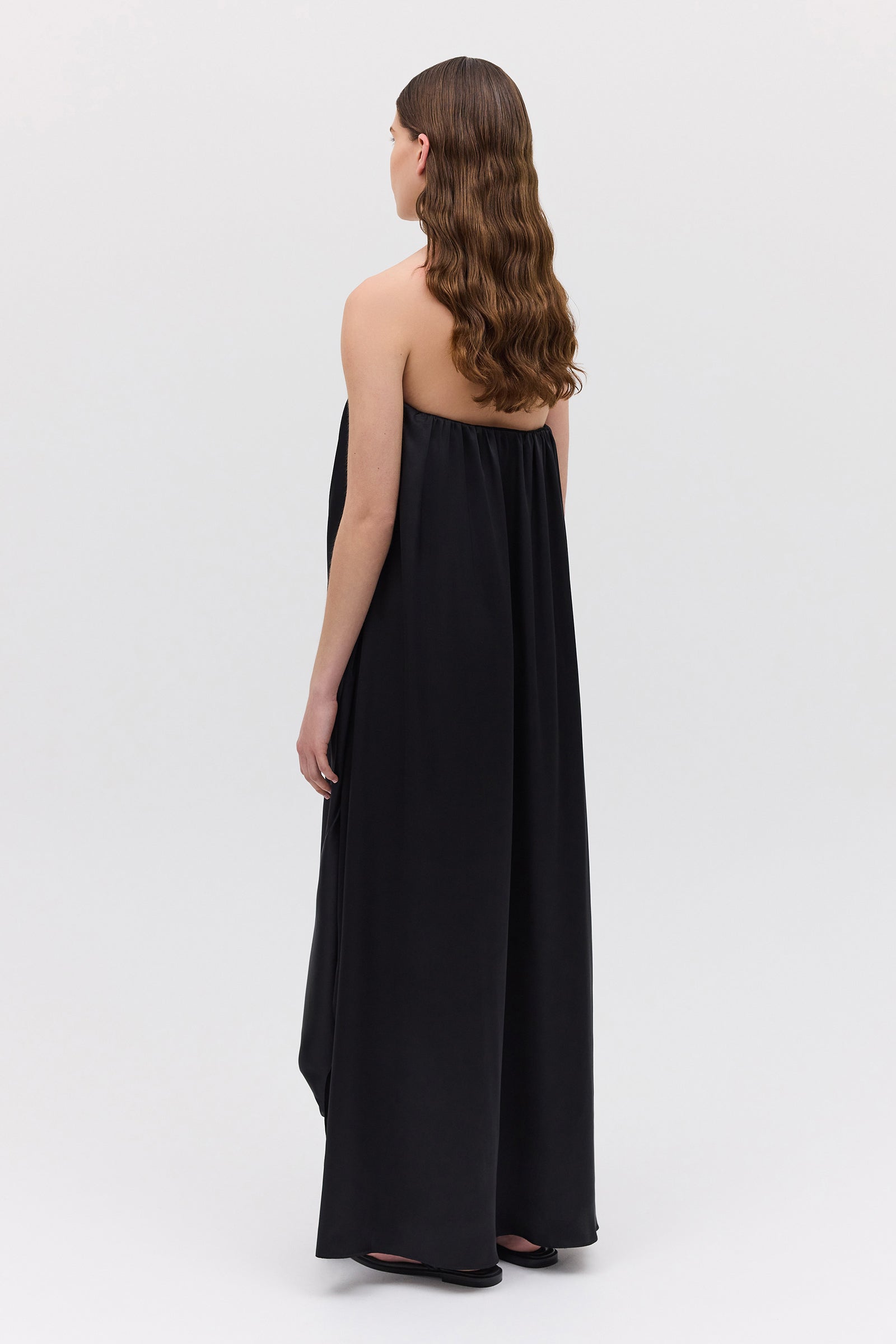 BLACK SILK SATIN PLUNGE GOWN