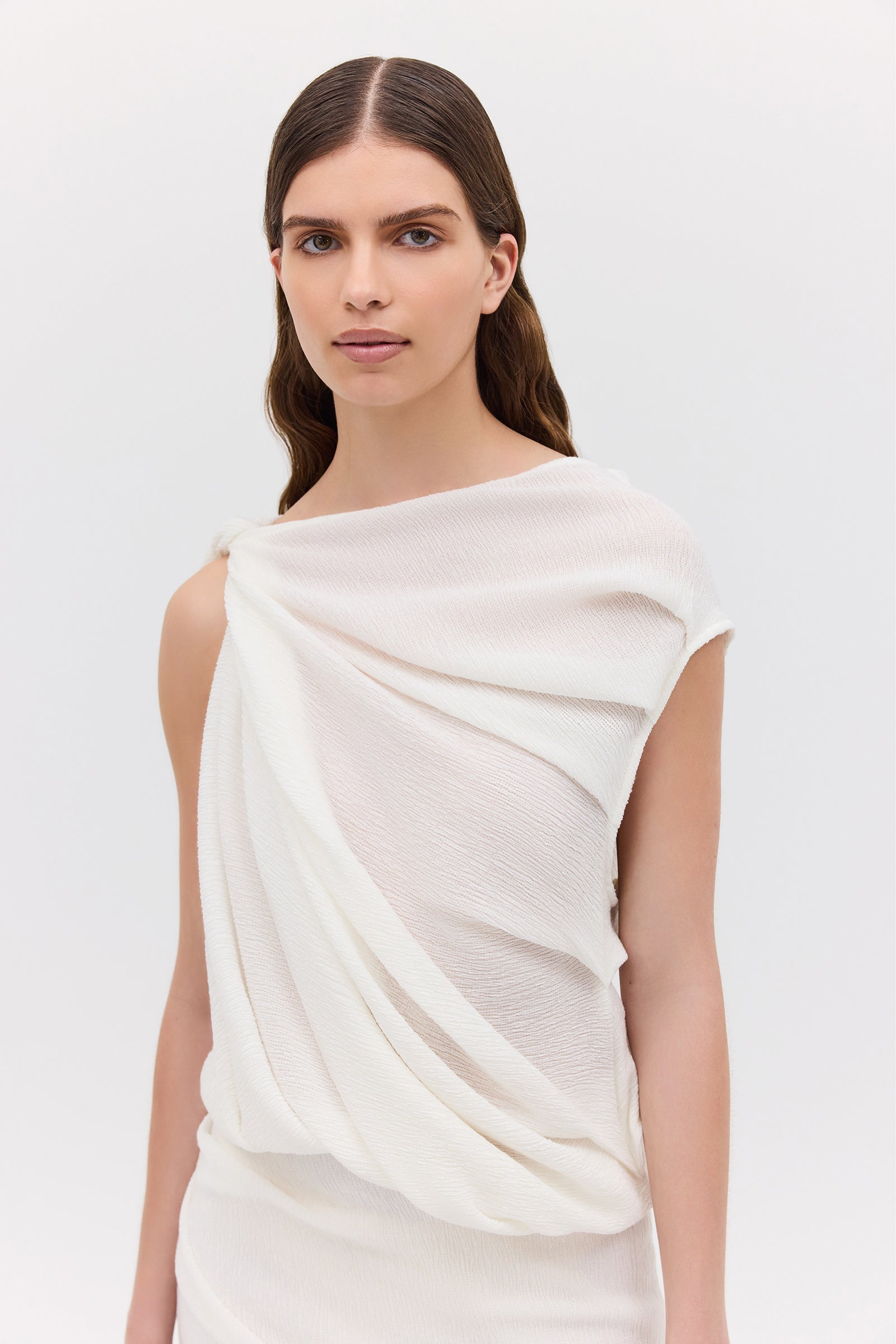 IVORY CRINKLE TUMBLE DRESS