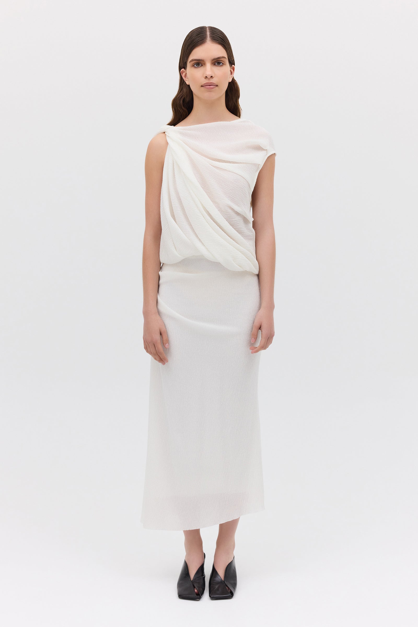 IVORY CRINKLE TUMBLE DRESS