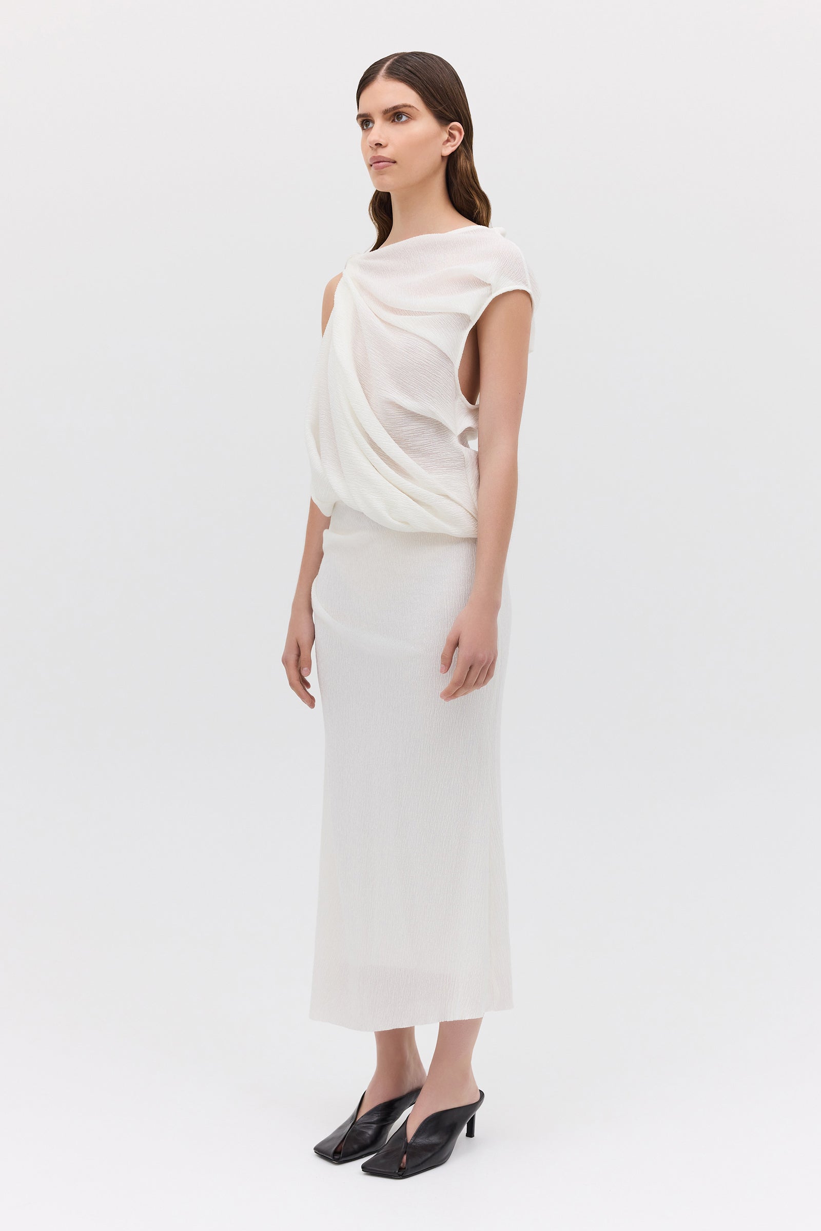 IVORY CRINKLE TUMBLE DRESS