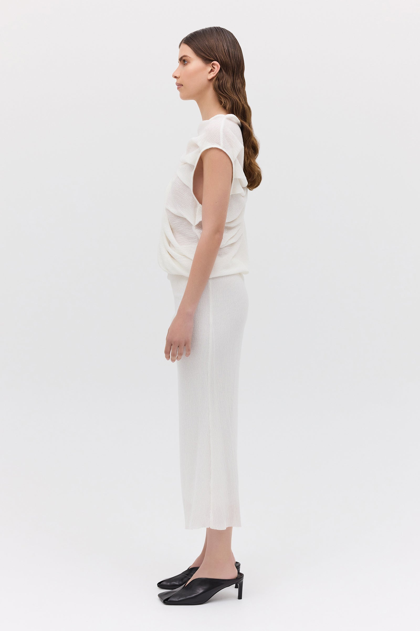 IVORY CRINKLE TUMBLE DRESS