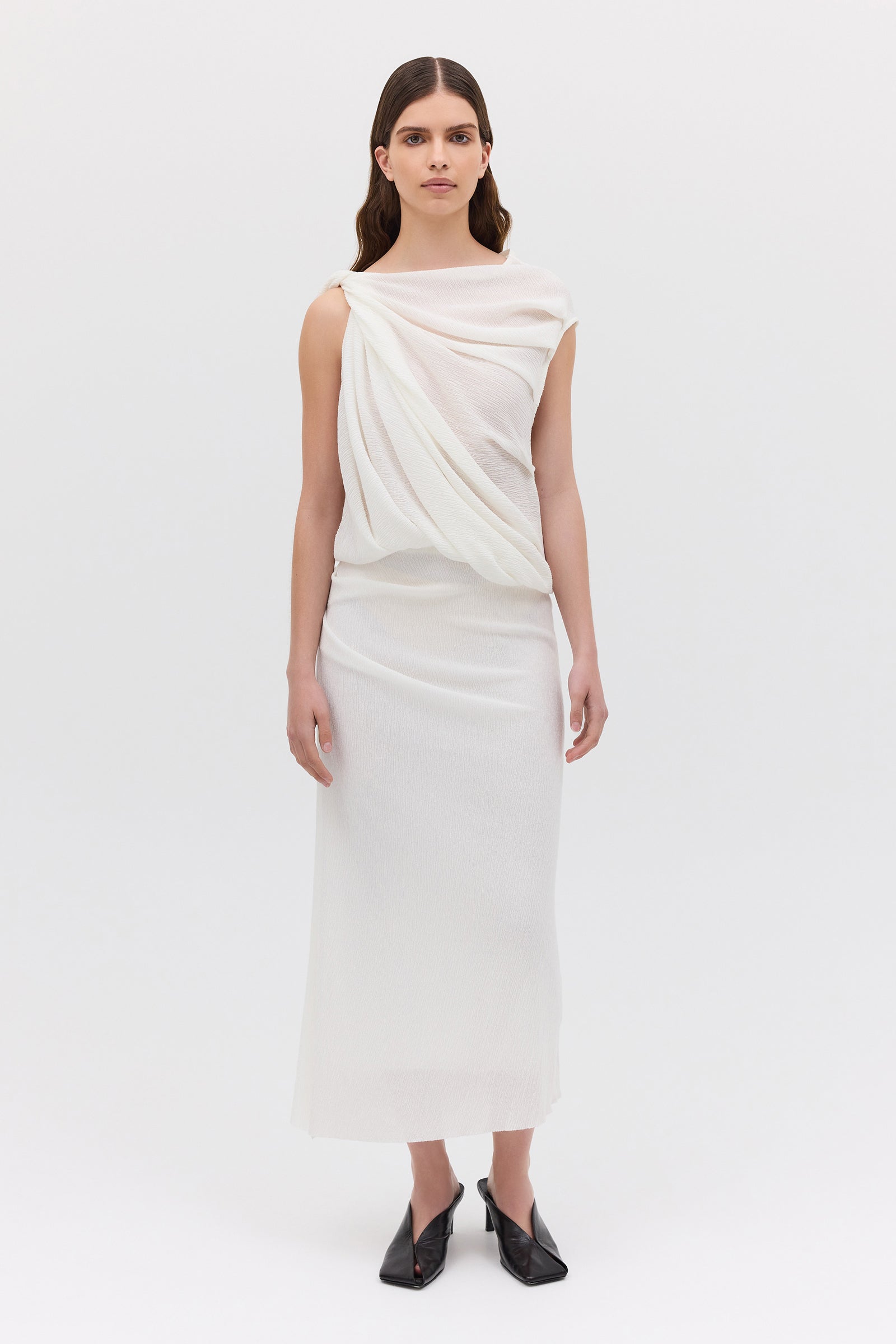 IVORY CRINKLE TUMBLE DRESS