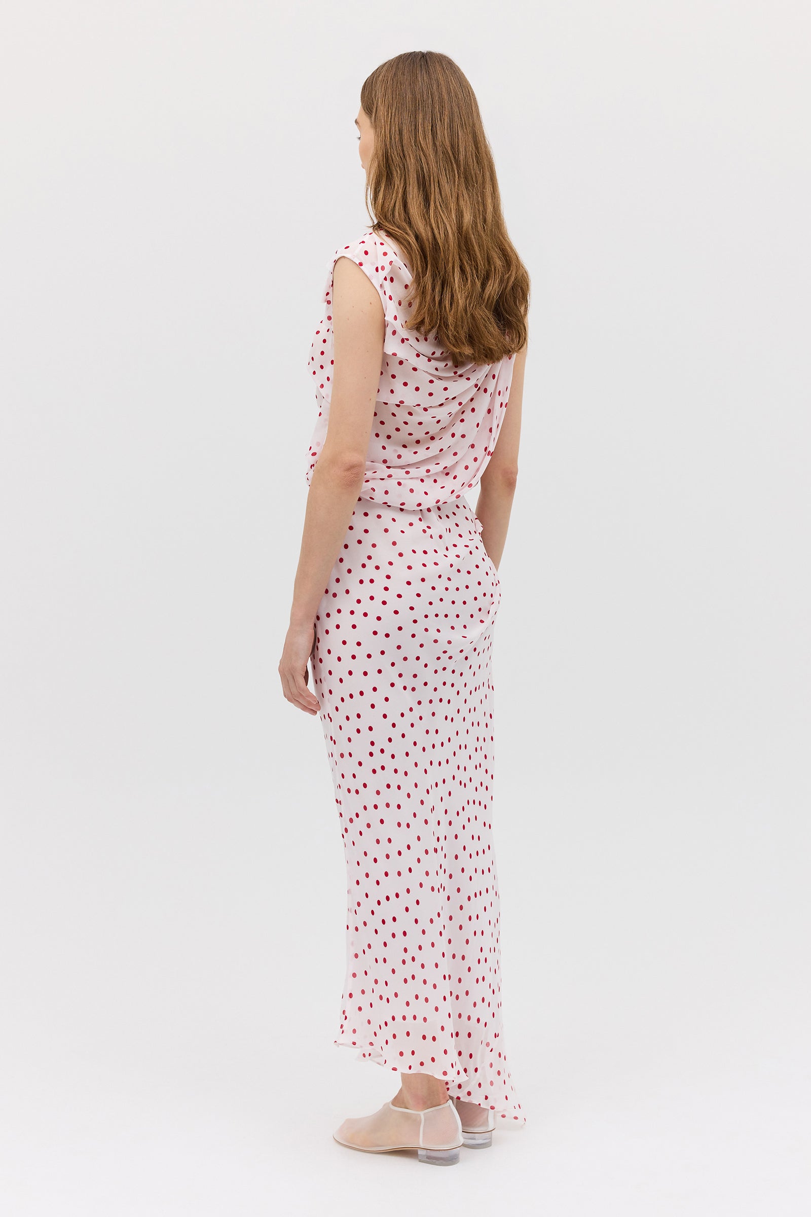 RED POLKA DOT CHIFFON TUMBLE DRESS