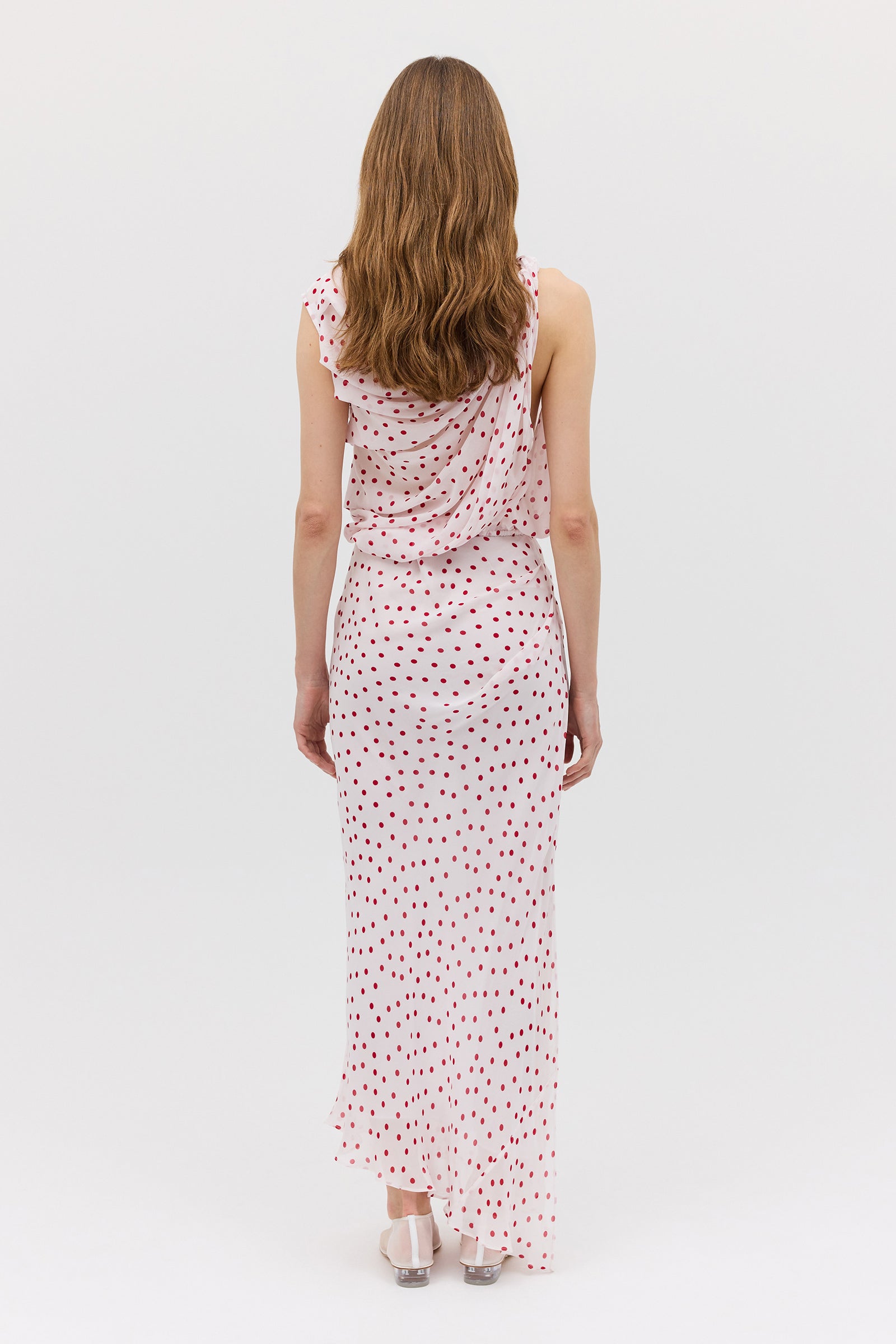 RED POLKA DOT CHIFFON TUMBLE DRESS