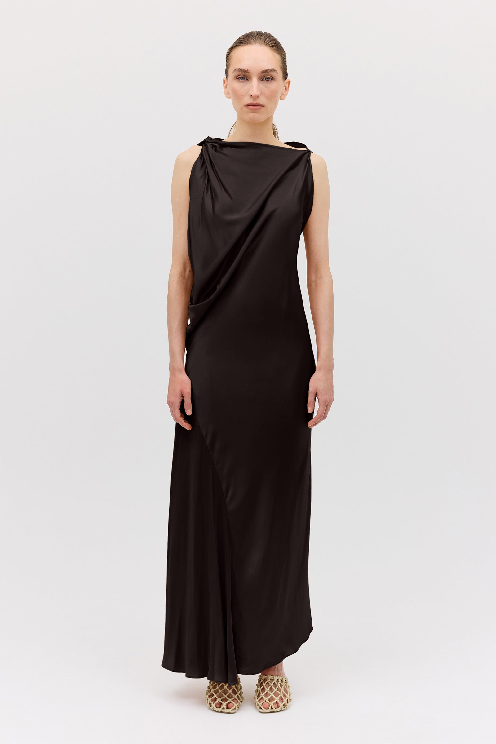 CHOCOLATE SILK SATIN ROMA GOWN
