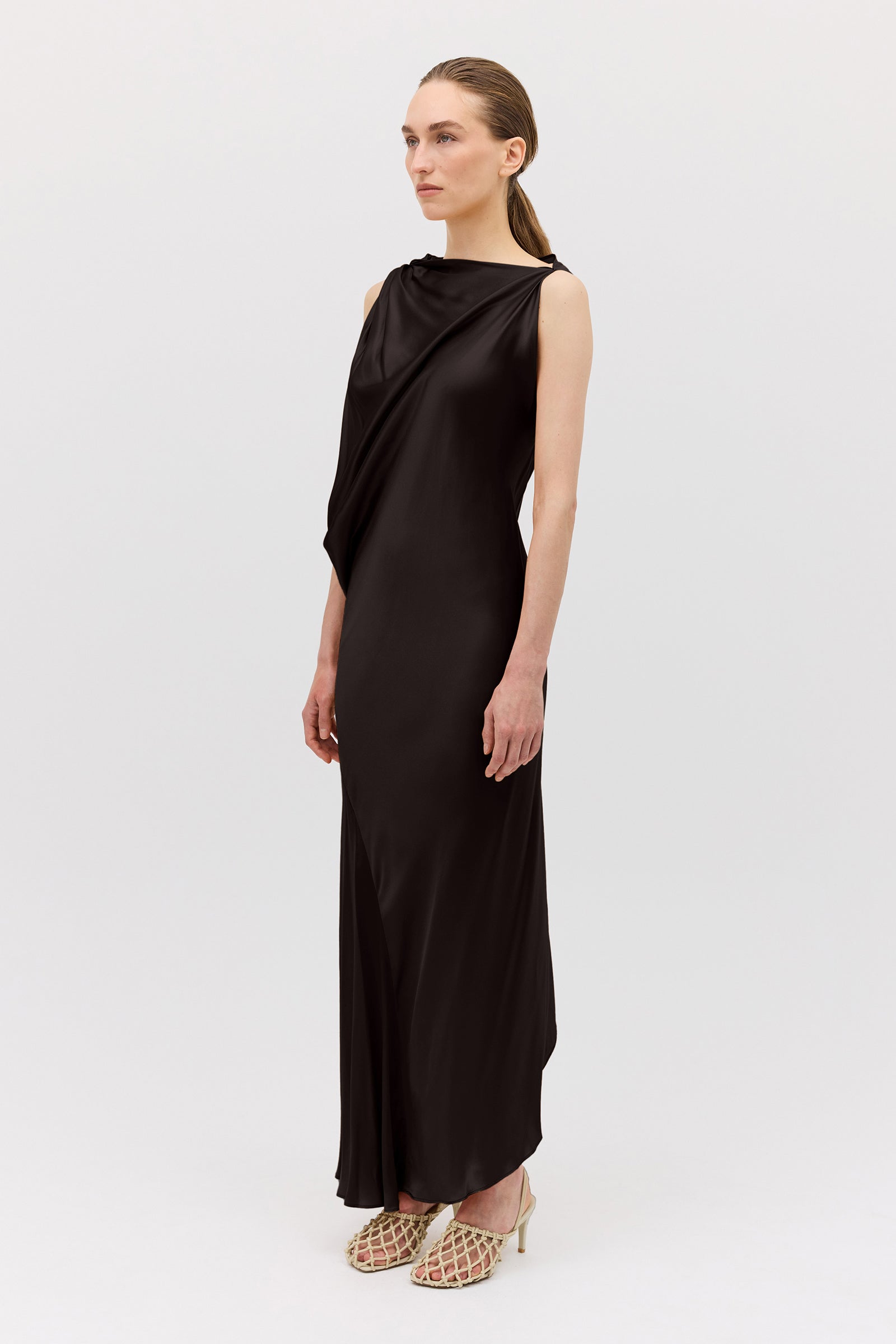 CHOCOLATE SILK SATIN ROMA GOWN