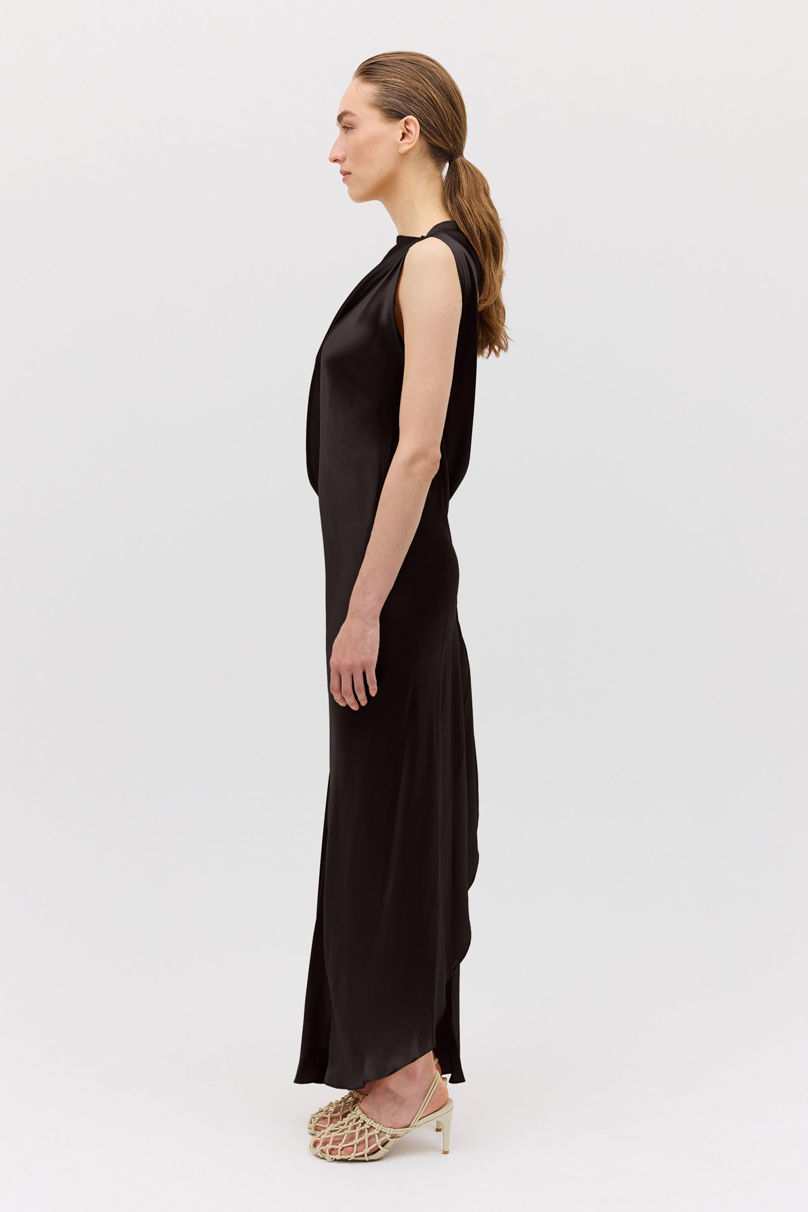 CHOCOLATE SILK SATIN ROMA GOWN