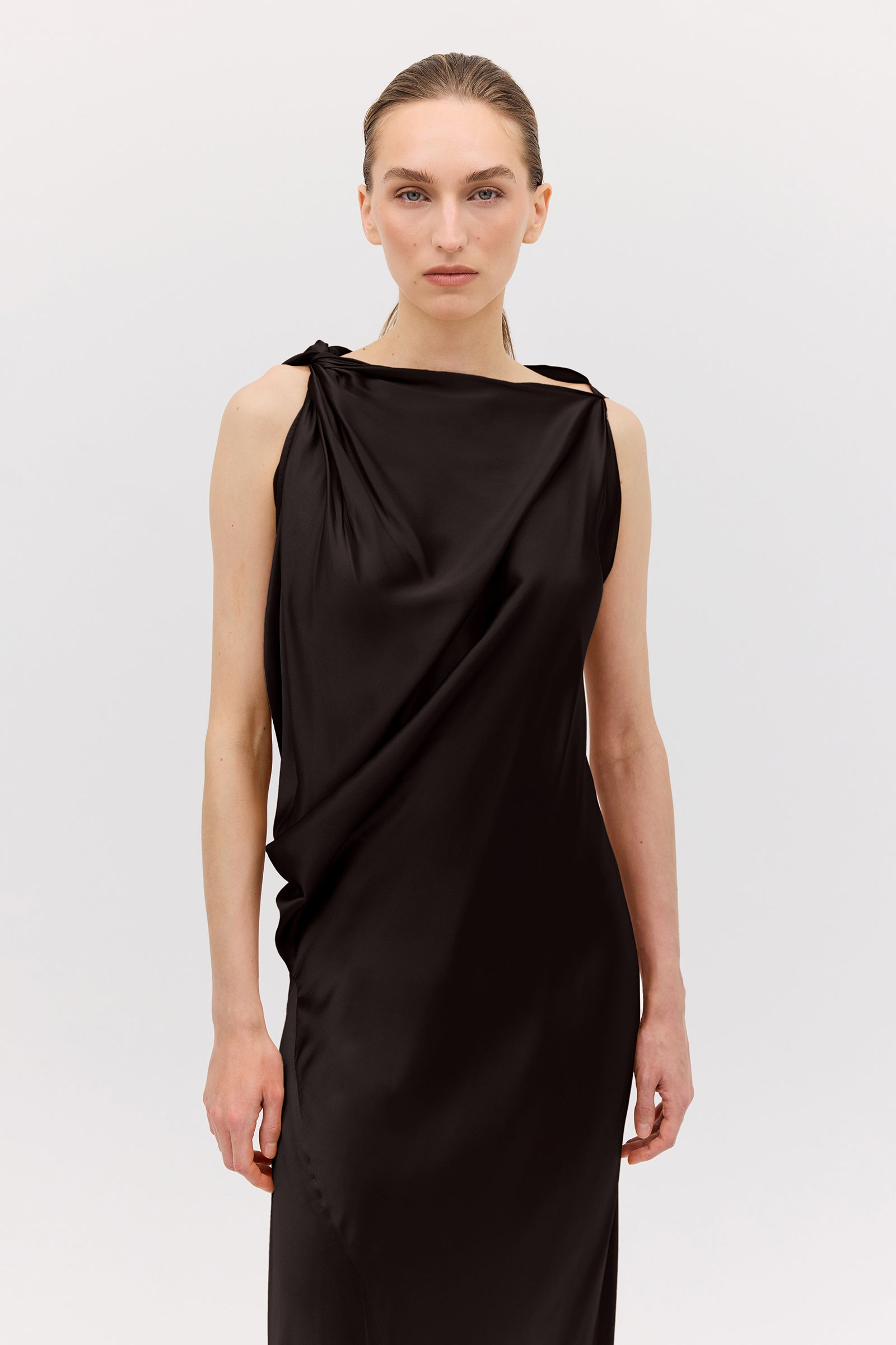 CHOCOLATE SILK SATIN ROMA GOWN