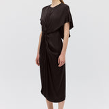 CHOCOLATE SILK SATIN ILLUSIONIST DRESS