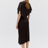 CHOCOLATE SILK SATIN ILLUSIONIST DRESS