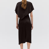 CHOCOLATE SILK SATIN ILLUSIONIST DRESS