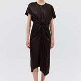 CHOCOLATE SILK SATIN ILLUSIONIST DRESS