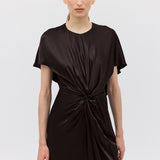 CHOCOLATE SILK SATIN ILLUSIONIST DRESS