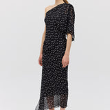 BLACK POLKA DOT SILK VALENCIA DRESS