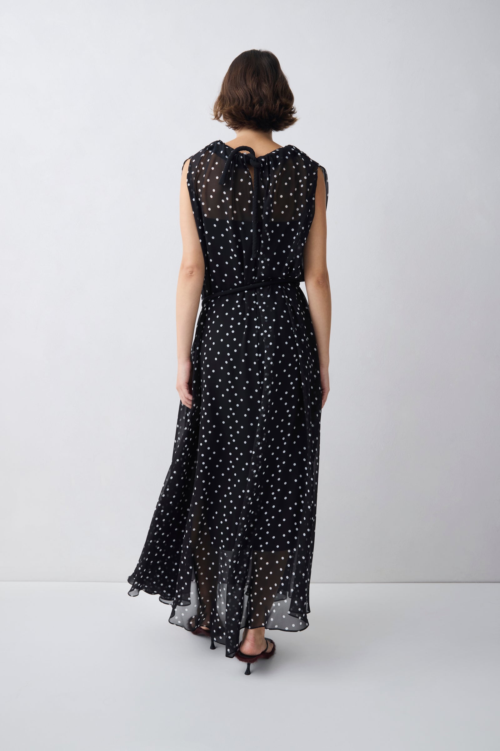 BLACK POLKA DOT SILK EMERGE DRESS