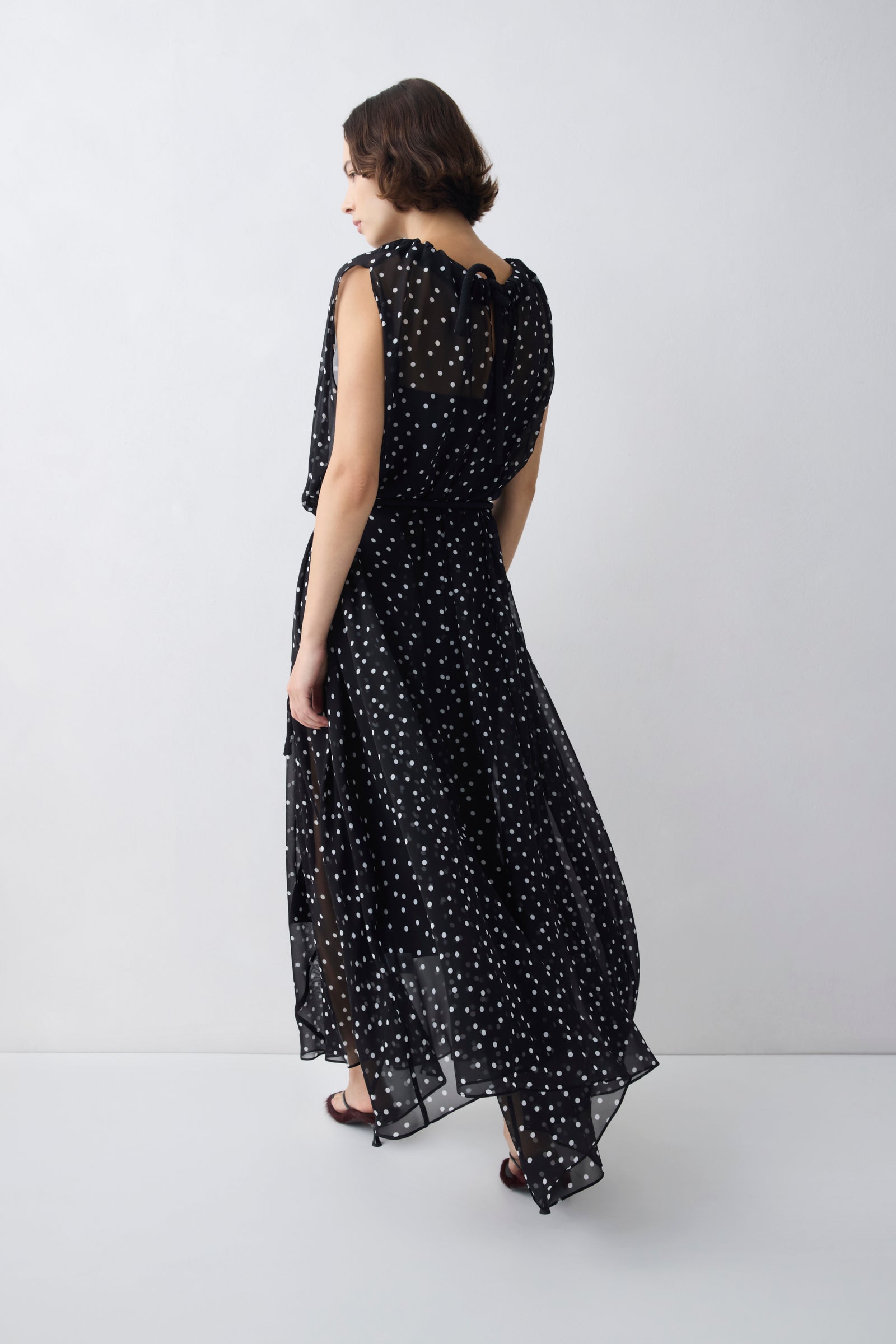 BLACK POLKA DOT SILK EMERGE DRESS
