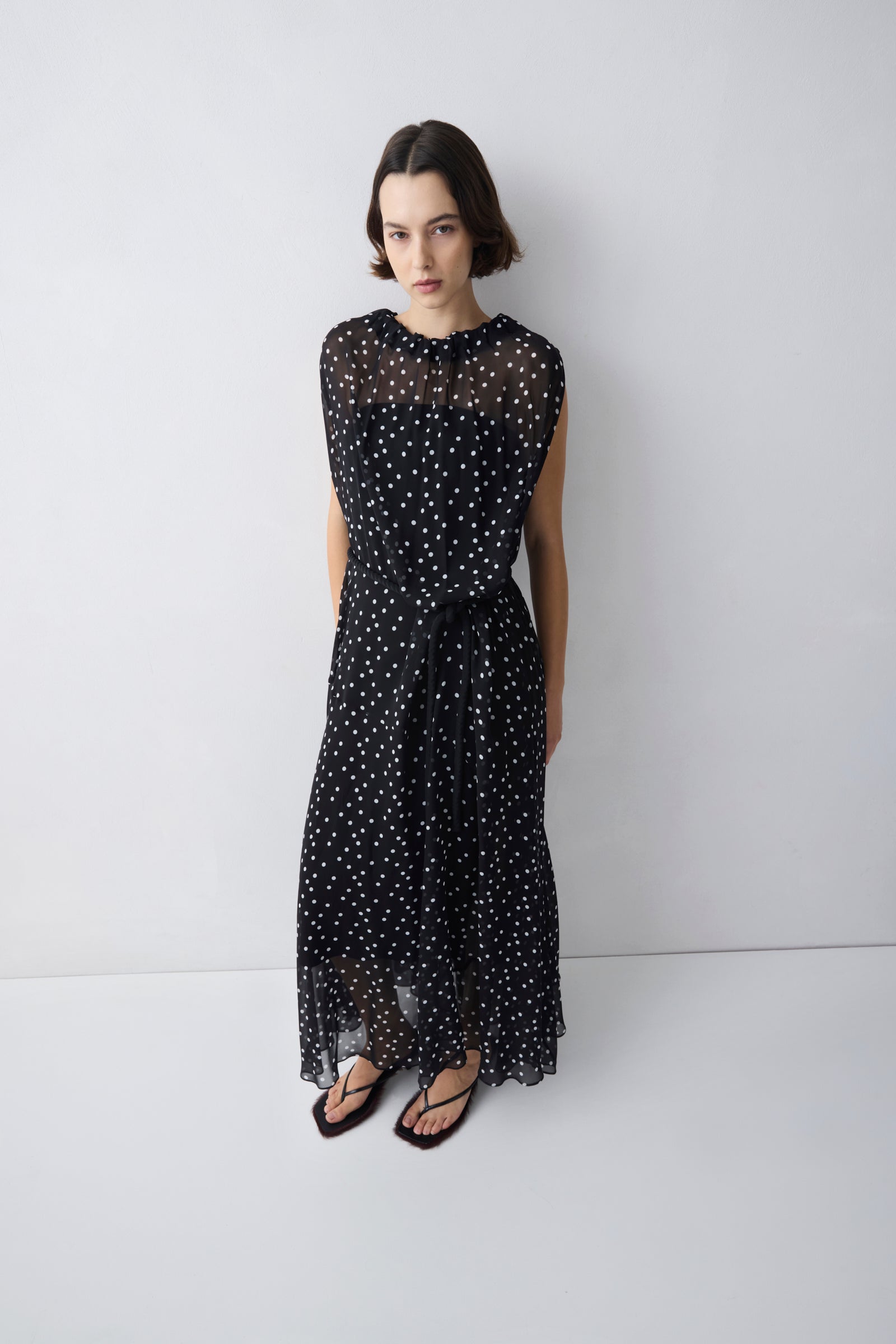 BLACK POLKA DOT SILK EMERGE DRESS