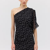 BLACK POLKA DOT SILK VALENCIA DRESS