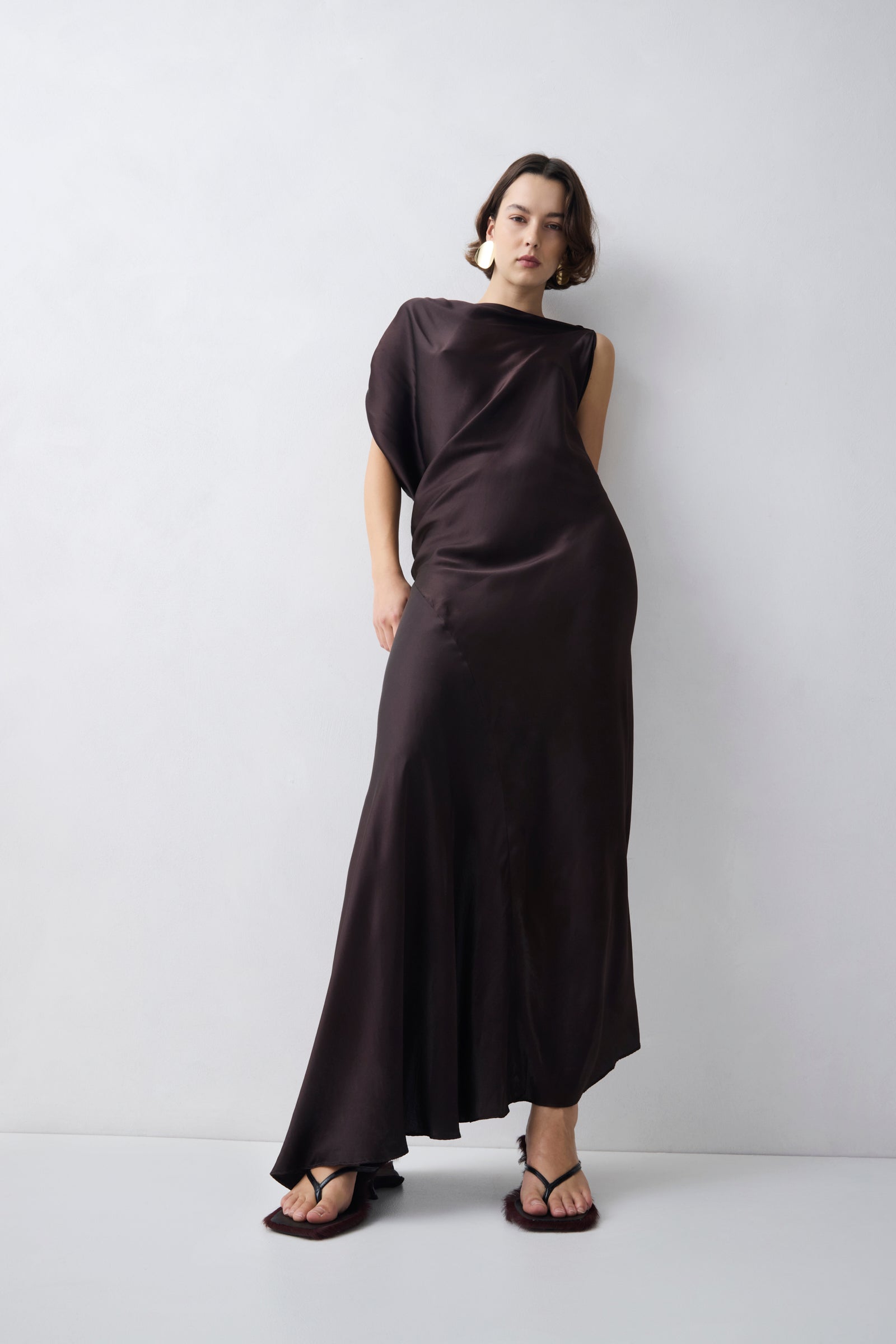 CHOCOLATE SILK SATIN ROMA GOWN