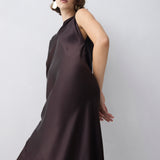 CHOCOLATE SILK SATIN ILLUSIONIST DRESS