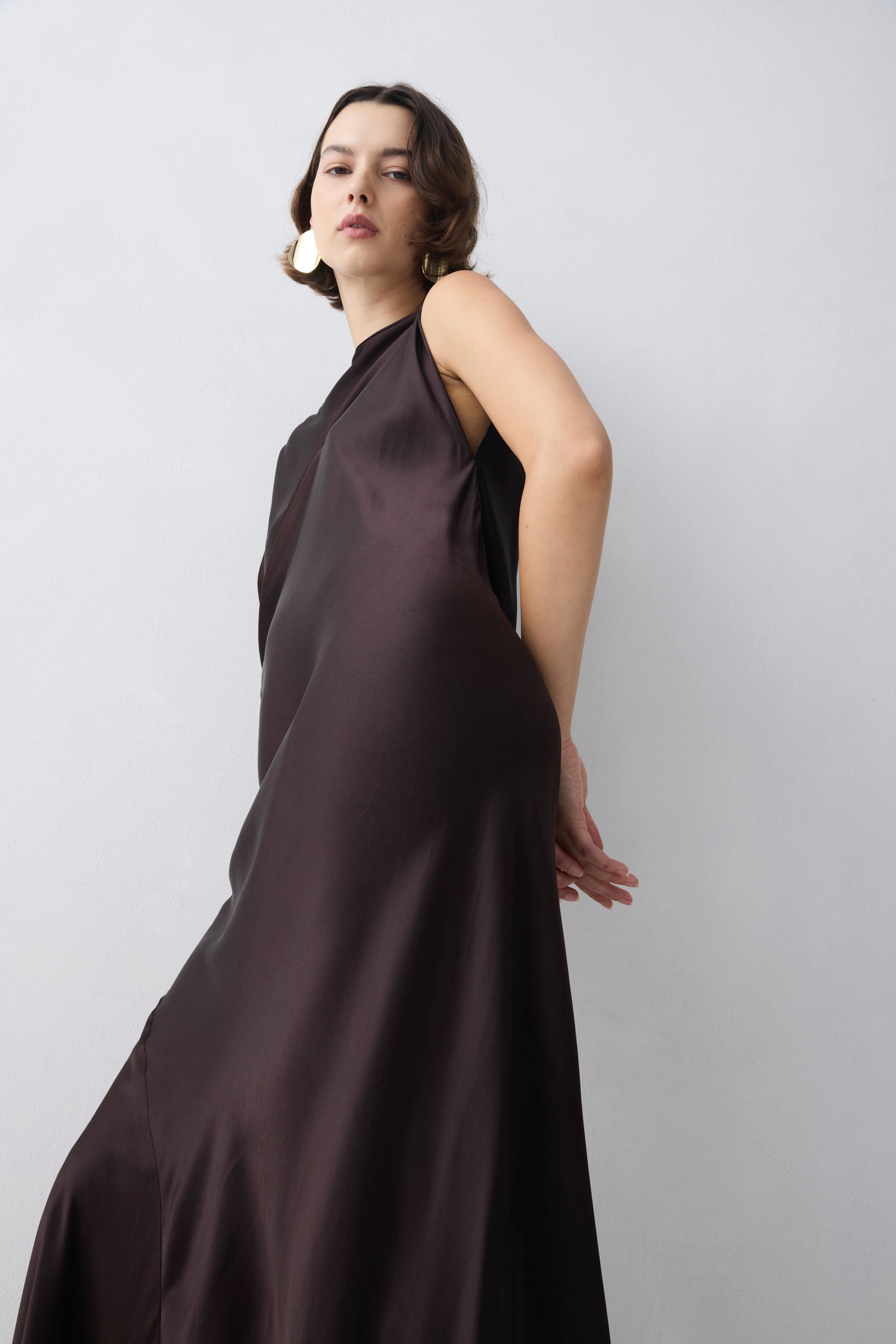 CHOCOLATE SILK SATIN ROMA GOWN