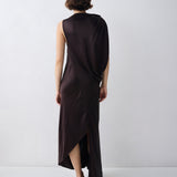 CHOCOLATE SILK SATIN ILLUSIONIST DRESS