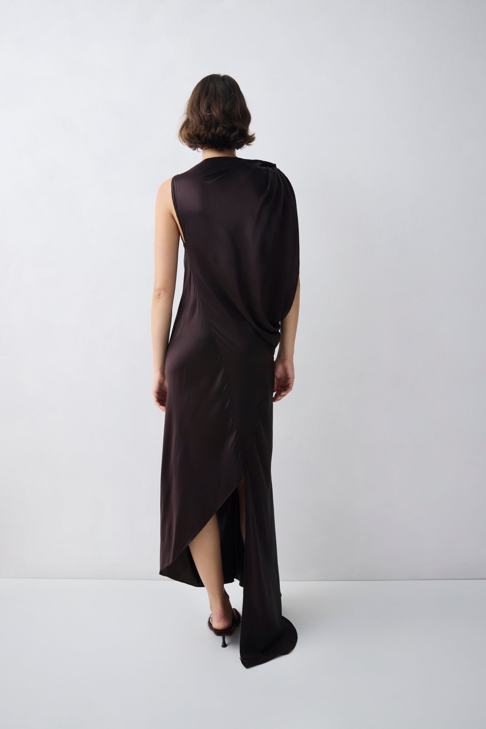 CHOCOLATE SILK SATIN ROMA GOWN