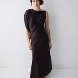 CHOCOLATE SILK SATIN ILLUSIONIST DRESS