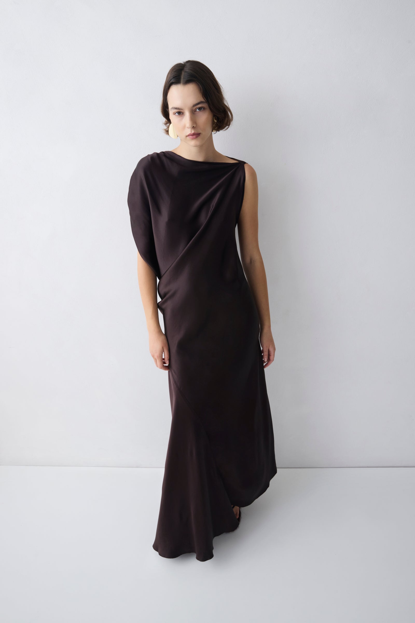 CHOCOLATE SILK SATIN ROMA GOWN