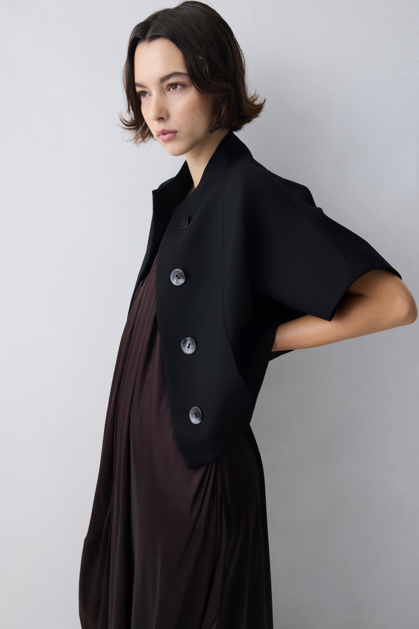 CHOCOLATE SILK SATIN PLUNGE GOWN