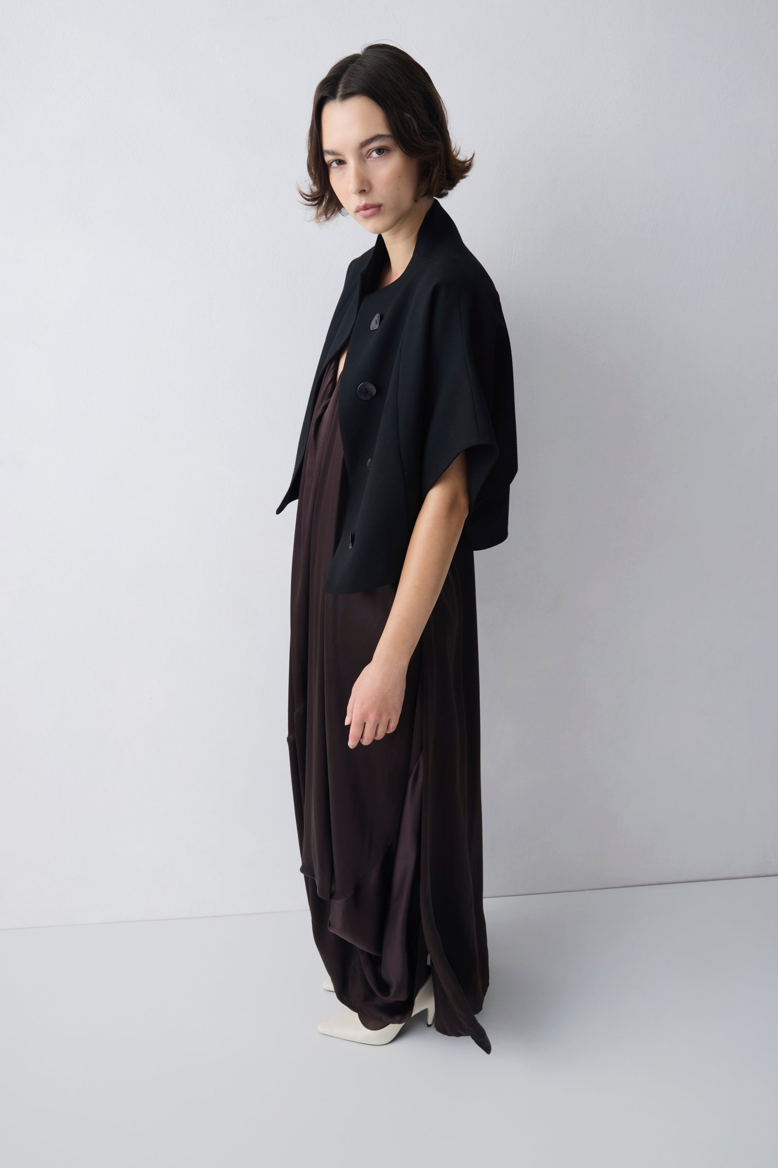 CHOCOLATE SILK SATIN PLUNGE GOWN