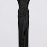 BLACK SATIN CREPE EVA DRESS
