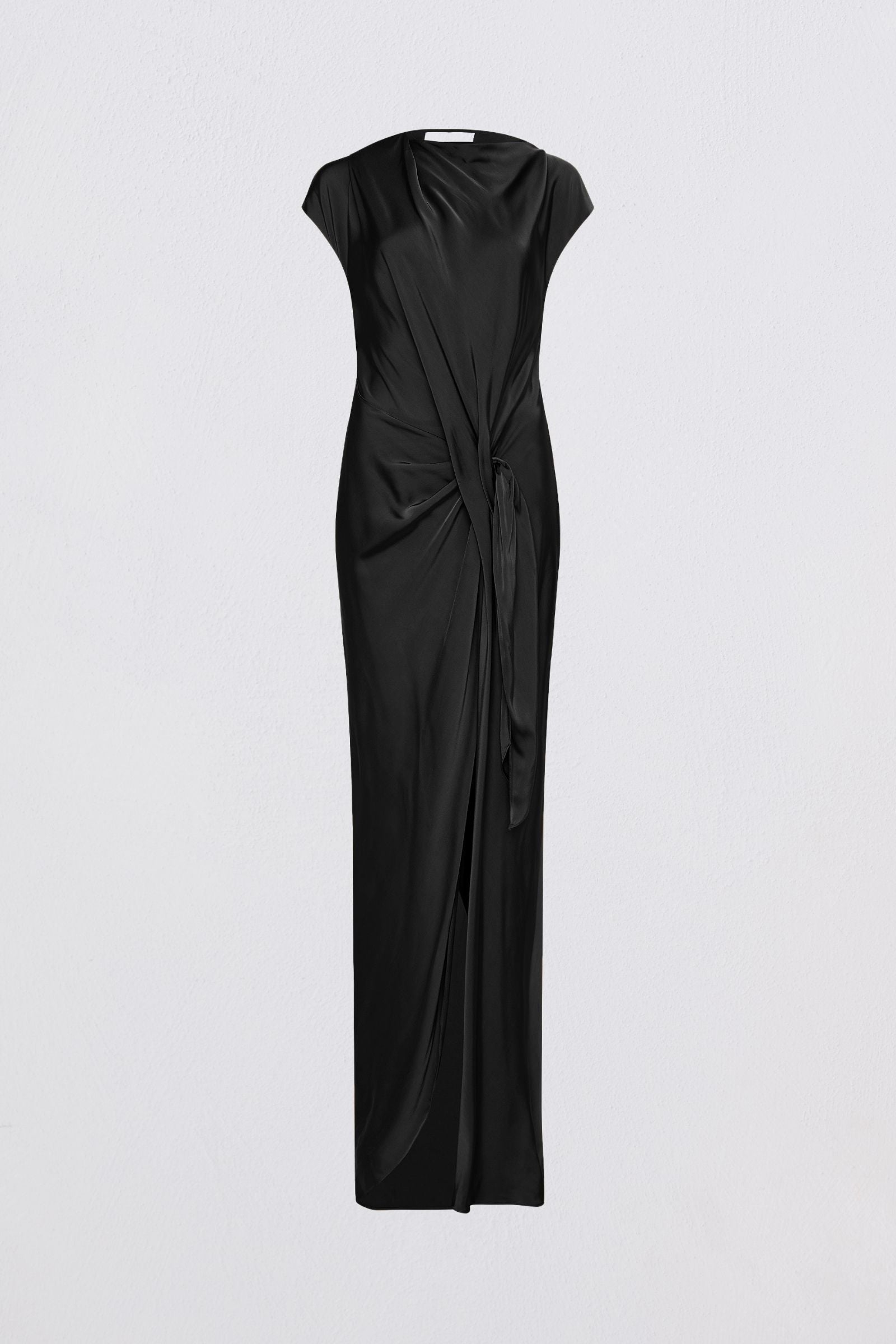 BLACK SATIN CREPE EVA DRESS