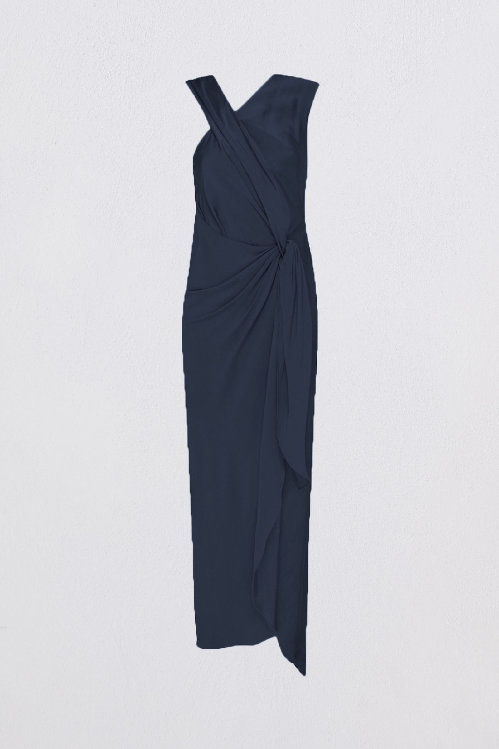 NAVY SATIN CREPE DEVIATION GOWN