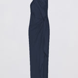 NAVY SATIN CREPE DEVIATION GOWN