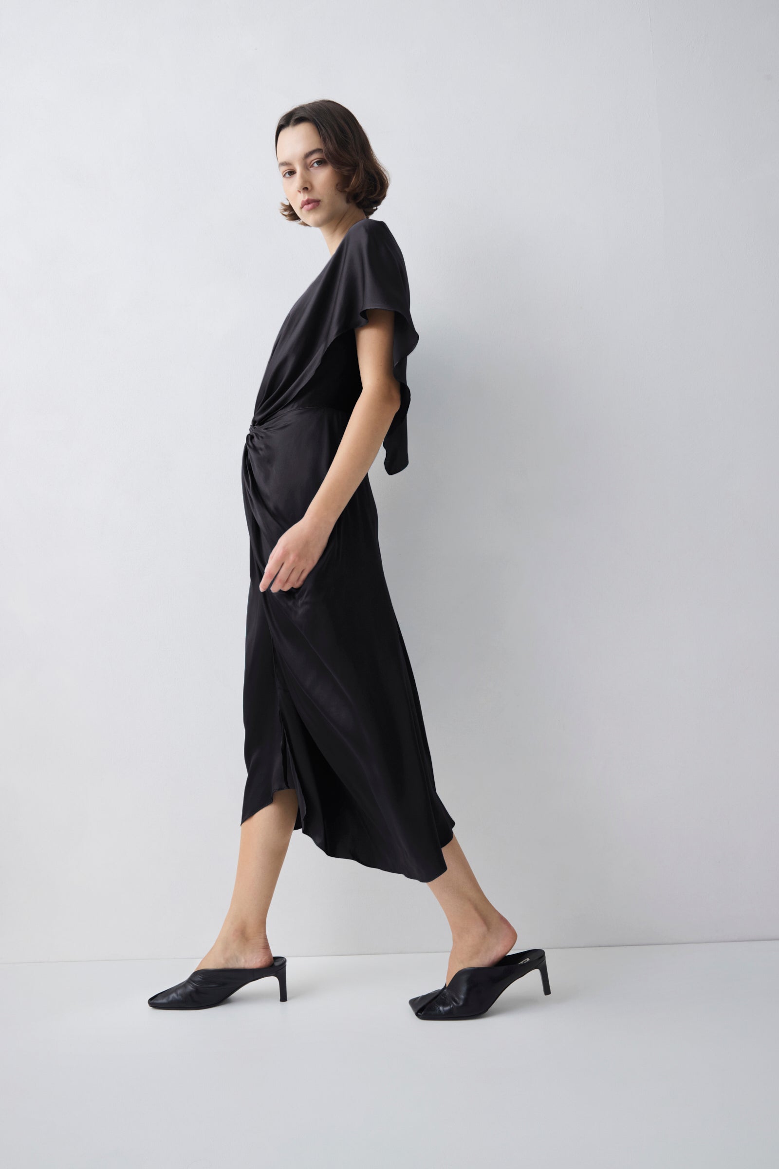 CHOCOLATE SILK SATIN ILLUSIONIST DRESS