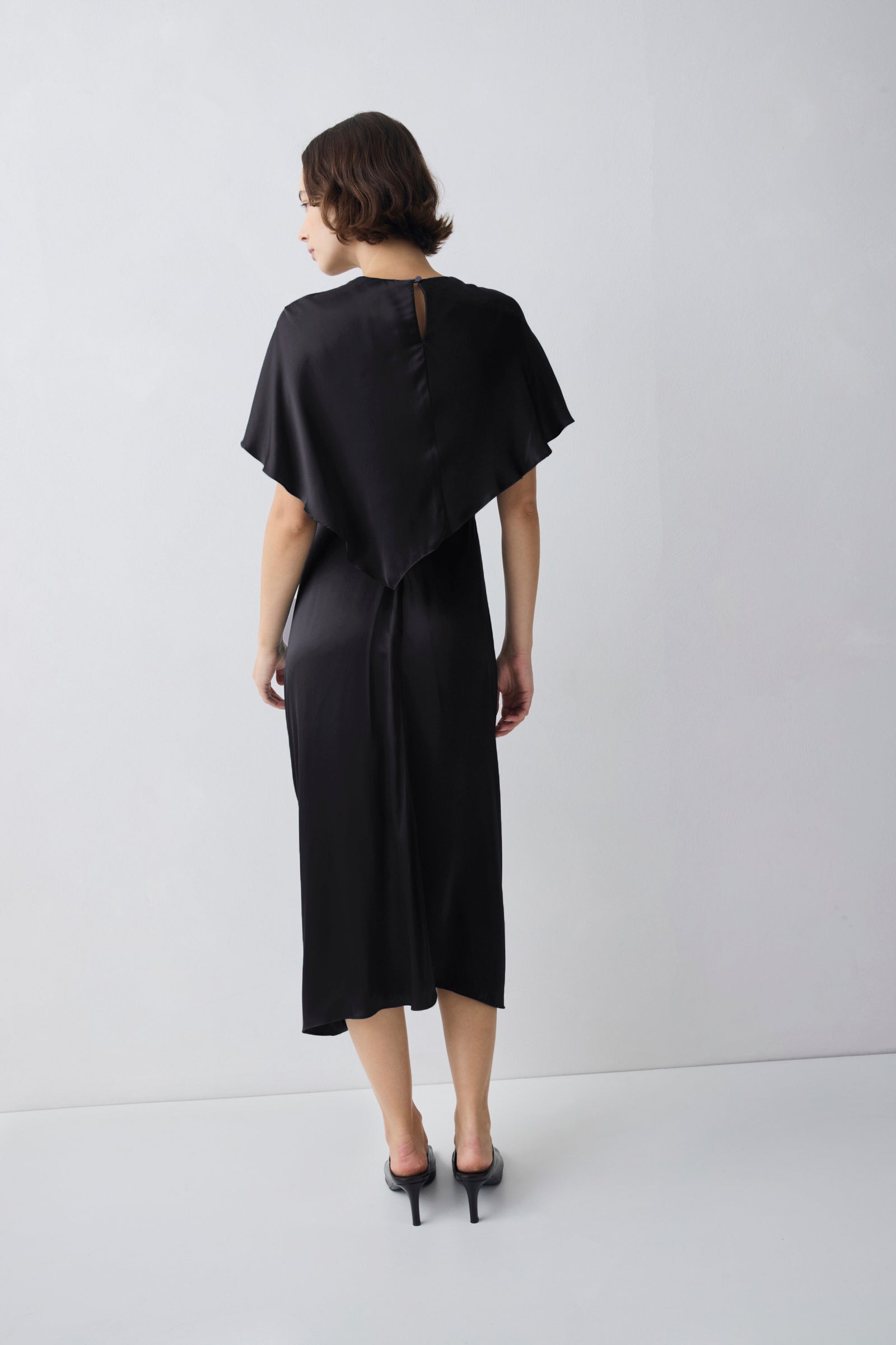 CHOCOLATE SILK SATIN ILLUSIONIST DRESS